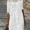 Women's Casual Dress Cotton Linen Dress Midi Dress Polyester Modern Casual Daily Vacation Crew Neck Lace Print Half Sleeve Summer Spring Fall 2023 Regular Fit White Floral S M L XL 2XL