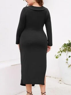 Women‘s Plus Size Curve Party Dress Cocktail Dress Bodycon Midi Dress Black Wine Purple Long Sleeve Pure Color Ruched Spring Fall Winter V Neck Fashion Winter Dress Birthday Wedding Guest 2023 -HAYz Clothing Shop jdsbum1691464072961