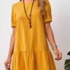 Women's Casual Dress Cotton Linen Dress A Line Dress Mini Dress Cotton Blend Basic Casual Outdoor Daily Crew Neck Ruched Short Sleeve Summer Spring 2023 Loose Fit Black Yellow Sky Blue Plain S M L XL