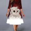 Women‘s Christmas Plus Size Work Dress Animal Crew Neck Print 3/4 Length Sleeve Fall Spring Elegant Midi Dress Work Going Out Dress