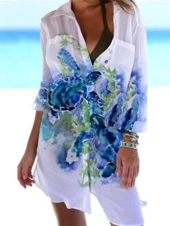 Women's Shirt Dress Casual Dress Shift Dress Mini Dress Outdoor Daily Date Polyester Fashion Classic Shirt Collar Pocket Print Half Sleeve Summer Spring 2023 Loose Fit ArmyGreen White Navy Blue Animal -HAYz Clothing Shop jegwth1677739842311