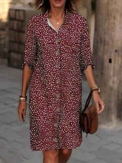Women's Shirt Dress Casual Dress Cotton Linen Dress Midi Dress Polyester Fashion Casual Daily Outdoor Daily Vacation Shirt Collar Button Print Long Sleeve Summer Spring Fall 2023 Loose Fit Black Wine -HAYz Clothing Shop jeusdk1691561584084