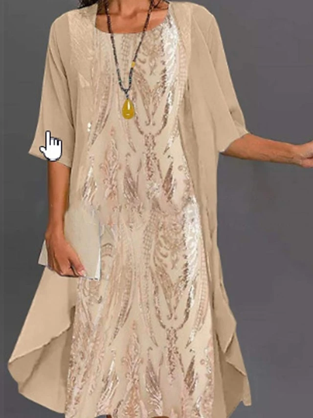 Women's Two Piece Dress Set Shift Dress Swing Dress Outdoor Date Fashion Elegant Print Maxi Dress Crew Neck 3/4 Length Sleeve Floral Loose Fit Khaki Fall Spring S M L XL XXL 1 Women's Two Piece Dress Set Shift Dress Swing Dress Outdoor Date Fashion Elegant Print Maxi Dress Crew Neck 3/4 Length Sleeve Floral Loose Fit Khaki Fall Spring S M L XL XXL