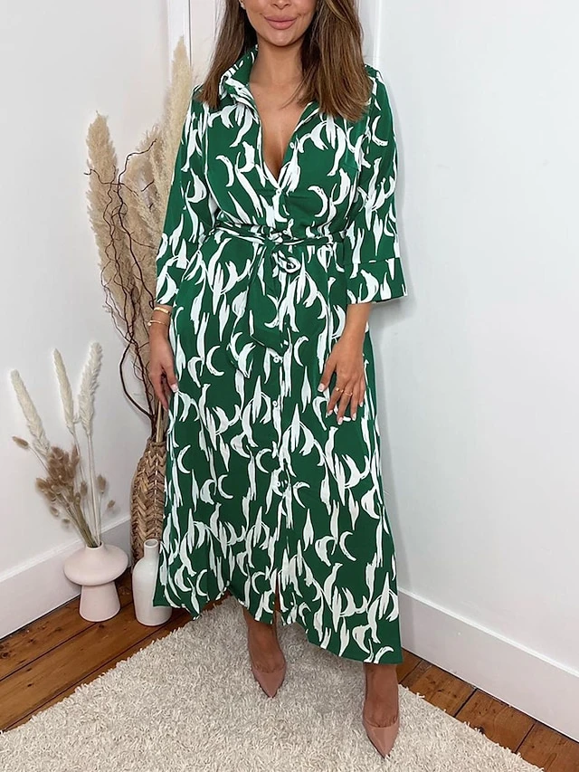 Women's Shirt Dress Casual Dress Midi Dress Outdoor Daily Vacation Polyester Fashion Modern Shirt Collar Button Pocket 3/4 Length Sleeve Summer Spring Fall 2023 Regular Fit Navy Blue Green Leaf Floral 2 Women's Shirt Dress Casual Dress Midi Dress Outdoor Daily Vacation Polyester Fashion Modern Shirt Collar Button Pocket 3/4 Length Sleeve Summer Spring Fall 2023 Regular Fit Navy Blue Green Leaf Floral - Image 2