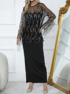 Women's Two Piece Dress Set Party Dress Sheath Dress Party Wedding Guest Fashion Party Mesh Split Long Dress Maxi Dress Crew Neck Long Sleeve Plain Loose Fit Black Fall Winter S M L XL XXL 29 Women's Two Piece Dress Set Party Dress Sheath Dress Party Wedding Guest Fashion Party Mesh Split Long Dress Maxi Dress Crew Neck Long Sleeve Plain Loose Fit Black Fall Winter S M L XL XXL -HAYz Clothing Shop jfbhxt1696926227845