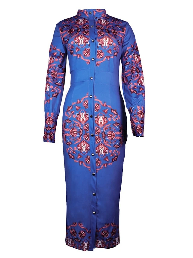 Women's Shirt Dress Casual Dress Bodycon Midi Dress Outdoor Office Daily Polyester Fashion Romantic Stand Collar Button Print Long Sleeve Summer Spring Fall 2023 Slim Blue Khaki Floral S M L XL 2XL 11 Women's Shirt Dress Casual Dress Bodycon Midi Dress Outdoor Office Daily Polyester Fashion Romantic Stand Collar Button Print Long Sleeve Summer Spring Fall 2023 Slim Blue Khaki Floral S M L XL 2XL - Image 11