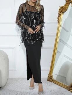 Women's Two Piece Dress Set Party Dress Sheath Dress Party Wedding Guest Fashion Party Mesh Split Long Dress Maxi Dress Crew Neck Long Sleeve Plain Loose Fit Black Fall Winter S M L XL XXL 23 Women's Two Piece Dress Set Party Dress Sheath Dress Party Wedding Guest Fashion Party Mesh Split Long Dress Maxi Dress Crew Neck Long Sleeve Plain Loose Fit Black Fall Winter S M L XL XXL -HAYz Clothing Shop jgoimd1696926219342