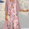 Women's Two Piece Dress Set Casual Dress Daily Vacation Modern Casual Print Midi Dress Crew Neck Half Sleeve Graphic Floral Loose Fit Pink Summer Spring S M L XL XXL