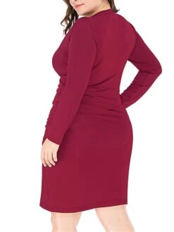 Women‘s Plus Size Curve Work Dress Sheath Dress Semi Formal Dress Fashion Midi Dress Ruched V Neck Long Sleeve Plain Regular Fit Black Wine Blue Fall Winter XL XXL 3XL 4XL 5XL -HAYz Clothing Shop jhcutp1691401441920