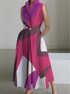 Women's Shirt Dress Casual Dress Swing Dress Maxi Long Dress Outdoor Office Daily Polyester Fashion Modern Shirt Collar Button Pocket Sleeveless Summer Spring 2023 Loose Fit Yellow Dark Pink Blue