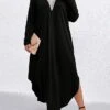 Women's Plus Size Curve Casual Dress Swing Dress Black Dress Color Block Midi Dress Long Sleeve Patchwork Asymmetric V Neck Fashion Outdoor Black Fall Winter XL XXL 3XL