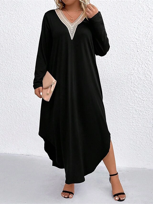 Women's Plus Size Curve Casual Dress Swing Dress Black Dress Color Block Midi Dress Long Sleeve Patchwork Asymmetric V Neck Fashion Outdoor Black Fall Winter XL XXL 3XL 1 Women's Plus Size Curve Casual Dress Swing Dress Black Dress Color Block Midi Dress Long Sleeve Patchwork Asymmetric V Neck Fashion Outdoor Black Fall Winter XL XXL 3XL
