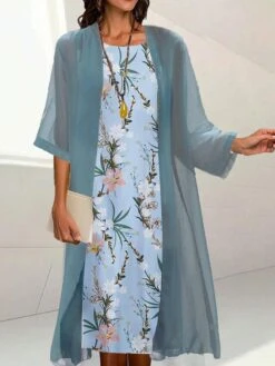 Women's Two Piece Dress Set Casual Dress Print Dress Outdoor Daily Fashion Elegant Print Midi Dress Crew Neck 3/4 Length Sleeve Floral Geometric Regular Fit Black Red Blue Summer Spring S M L XL XXL -HAYz Clothing Shop jjeegp1683802574485