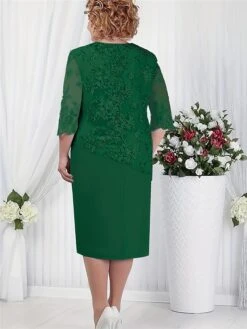 Women's Plus Size Party Dress Lace Dress Cocktail Dress Midi Dress Pink Blue Green 3/4 Length Sleeve Pure Color Lace Spring Fall Winter Crew Neck Fashion Winter Dress Wedding Guest Vacation 2023 L XL -HAYz Clothing Shop jjeqhn1693806684063