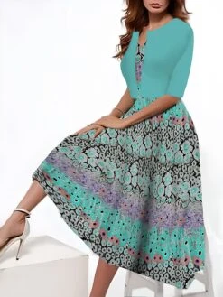 Women's Two Piece Dress Set Casual Dress Tank Dress Outdoor Daily Fashion Streetwear Pocket Print Midi Dress V Neck 3/4 Length Sleeve Floral Regular Fit Yellow Pink Red Summer Spring S M L XL XXL -HAYz Clothing Shop jkgdlx1690546655408