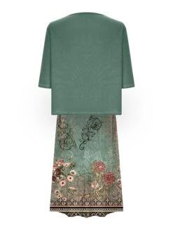 Women's Two Piece Dress Set Casual Dress Shift Dress Daily Going Out Fashion Casual Pocket Print Midi Dress V Neck 3/4 Length Sleeve Floral Loose Fit Navy Blue Royal Blue Dark Green Summer Spring S M -HAYz Clothing Shop jknpfg1687327199201