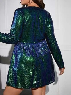 Women's Plus Size Curve Party Dress Sequin Dress Cocktail Dress Solid Color Mini Dress Long Sleeve Ruched Spaghetti Strap Fashion Party Champagne Green Fall Winter XL XXL 3XL 4XL -HAYz Clothing Shop jlhoaw1694489902143