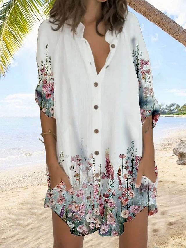 Women's Shirt Dress Casual Dress Shift Dress Mini Dress Outdoor Daily Vacation Polyester Fashion Casual Stand Collar Button Pocket Long Sleeve Summer Spring Fall 2023 Regular Fit White Orange Gray 3 Women's Shirt Dress Casual Dress Shift Dress Mini Dress Outdoor Daily Vacation Polyester Fashion Casual Stand Collar Button Pocket Long Sleeve Summer Spring Fall 2023 Regular Fit White Orange Gray - Image 3