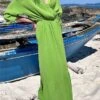 Women's Casual Dress Cotton Linen Dress Wrap Dress Maxi Long Dress Polyester Fashion Classic Outdoor Daily Holiday V Neck Ruffle Cut Out Long Sleeve Summer Spring Fall 2023 Loose Fit Brown Green Rose
