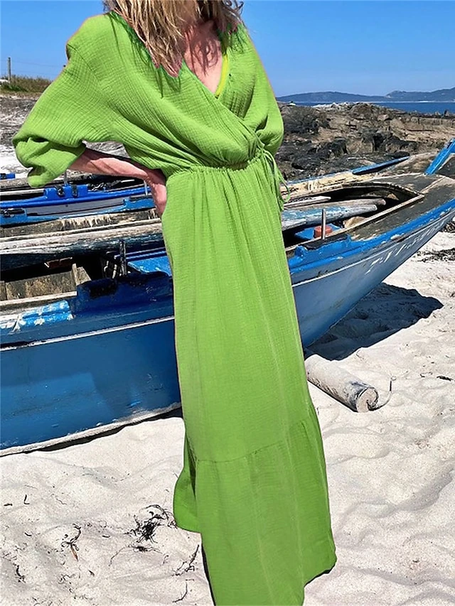 Women's Casual Dress Cotton Linen Dress Wrap Dress Maxi Long Dress Polyester Fashion Classic Outdoor Daily Holiday V Neck Ruffle Cut Out Long Sleeve Summer Spring Fall 2023 Loose Fit Brown Green Rose 1 Women's Casual Dress Cotton Linen Dress Wrap Dress Maxi Long Dress Polyester Fashion Classic Outdoor Daily Holiday V Neck Ruffle Cut Out Long Sleeve Summer Spring Fall 2023 Loose Fit Brown Green Rose