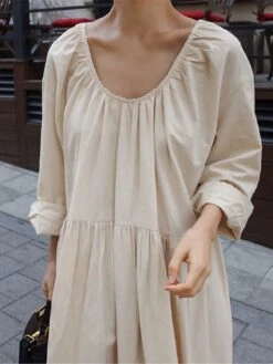 Women's Casual Dress Cotton Linen Dress Swing Dress Maxi Long Dress Cotton Blend Basic Classic Outdoor Daily Crew Neck Pocket Long Sleeve Summer Spring Fall 2023 Loose Fit Black Apricot Pure Color S -HAYz Clothing Shop jlynmp1673606395067