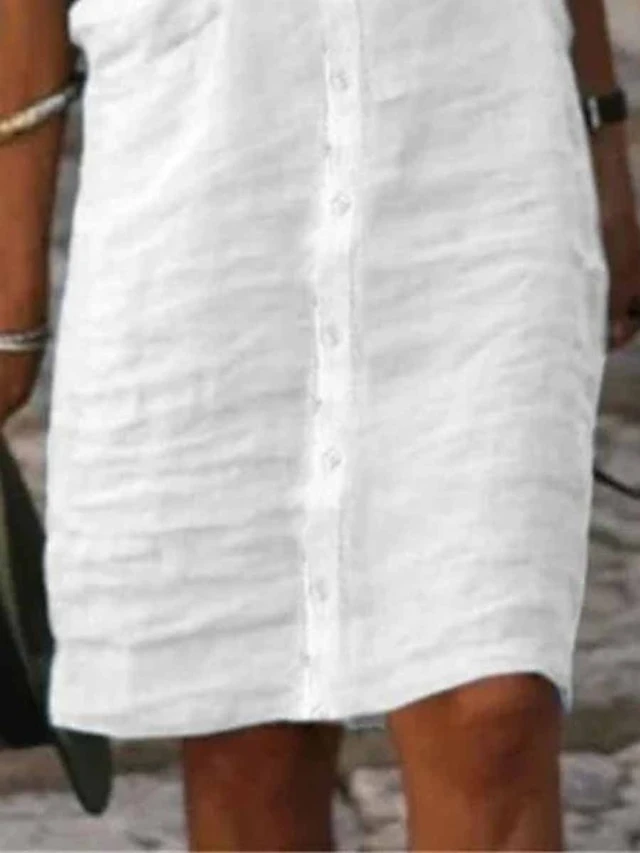 Women's Shirt Dress Casual Dress Cotton Linen Dress Midi Dress Cotton Blend Fashion Classic Outdoor Daily Shirt Collar Button Half Sleeve Summer Spring Fall 2023 Regular Fit Black White Gray Plain S 5 Women's Shirt Dress Casual Dress Cotton Linen Dress Midi Dress Cotton Blend Fashion Classic Outdoor Daily Shirt Collar Button Half Sleeve Summer Spring Fall 2023 Regular Fit Black White Gray Plain S - Image 5