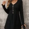 Women's Cotton Linen Dress Mini Dress Cotton Modern Style Casual Work Daily Vacation V Neck Button Long Sleeve Fall Winter 2023 Loose Fit Black Plain S M L XL