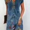 Women's Two Piece Dress Set Casual Dress Tank Dress Outdoor Daily Active Fashion Print Midi Dress V Neck Short Sleeve Floral Regular Fit Blue Summer Spring S M L XL XXL