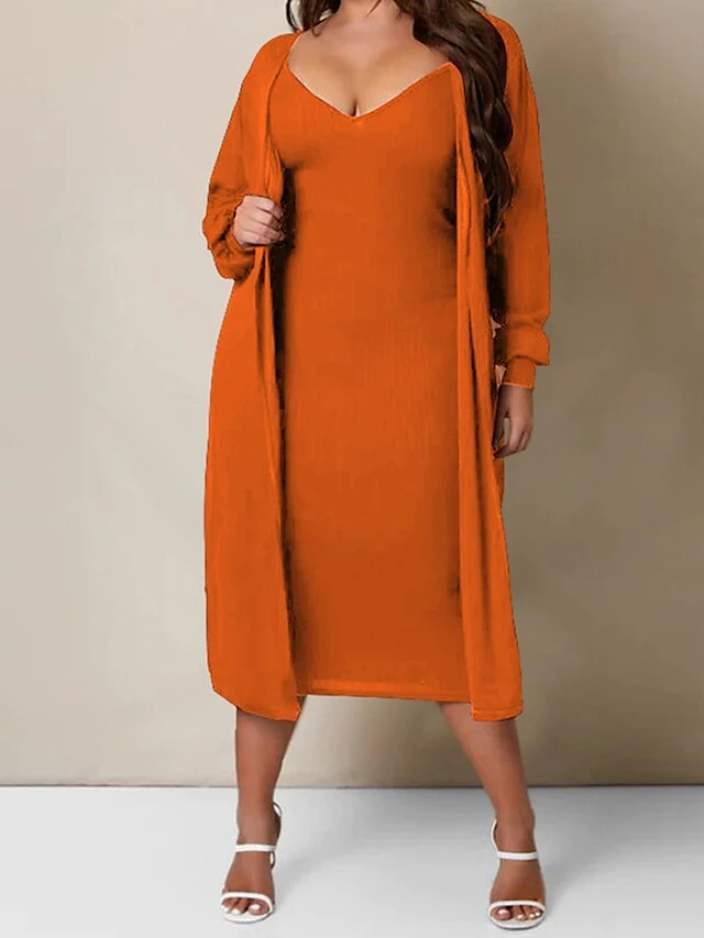 Women's Two Piece Dress Set Casual Dress Skirt Set Home Daily Fashion Streetwear Ribbed Midi Dress Crew Neck Long Sleeve Plain Slim Black White Wine Fall Winter S M L XL XXL 15 Women's Two Piece Dress Set Casual Dress Skirt Set Home Daily Fashion Streetwear Ribbed Midi Dress Crew Neck Long Sleeve Plain Slim Black White Wine Fall Winter S M L XL XXL - Image 15