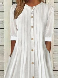 Women's Cotton Linen Dress Swing Dress Midi Dress Cotton And Linen Fashion Modern Daily Vacation Crew Neck Pleated Button Half Sleeve Summer Spring 2023 Regular Fit White Pink Blue Pure Color S M L 12 Women's Cotton Linen Dress Swing Dress Midi Dress Cotton And Linen Fashion Modern Daily Vacation Crew Neck Pleated Button Half Sleeve Summer Spring 2023 Regular Fit White Pink Blue Pure Color S M L -HAYz Clothing Shop jmvhah1675668293732