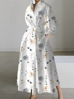 Women's Shirt Dress Casual Dress Swing Dress Maxi Long Dress Outdoor Office Daily Polyester Fashion Modern Shirt Collar Button Pocket Long Sleeve Spring Fall Winter 2023 Loose Fit Black White Yellow -HAYz Clothing Shop jmwhew1691045781042