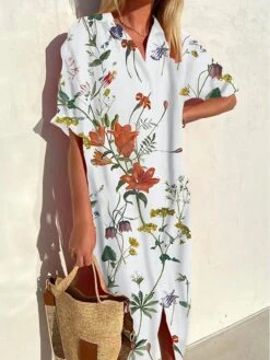 Women's Shirt Dress Mini Dress Office Daily Date Polyester Modern Casual Shirt Collar Button Print Half Sleeve Summer Spring Fall 2023 Loose Fit White Pink Blue Graphic S M L XL 2XL -HAYz Clothing Shop jncrmq1693991300375