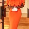 Women's Plus Size Curve Party Dress Cocktail Dress Bodycon Plain Midi Dress Short Sleeve Split Off Shoulder Fashion Party Orange Spring Fall XL XXL 3XL 4XL