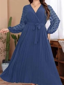 Women's Plus Size Curve Prom Dress Party Dress Wedding Guest Dress Long Dress Maxi Dress Blue Green Long Sleeve Pure Color Lace Up Fall Winter Autumn V Neck Fashion Evening Party Wedding Guest -HAYz Clothing Shop jonjgw1693205376568