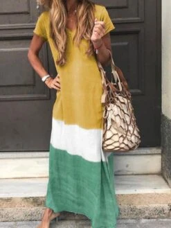 Women's T Shirt Dress Tee Dress Maxi Long Dress Black Blue Gray Yellow Red Short Sleeve Color Block Patchwork Spring Summer Round Neck Casual Boom Sale Dress S M L XL XXL 3XL 4XL 5XL -HAYz Clothing Shop jphpgf1611304031250