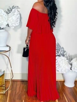 Women‘s Plus Size Curve Party Dress Pure Color Off Shoulder Half Sleeve Spring Fall Elegant Prom Dress Maxi Long Dress Party Dress -HAYz Clothing Shop jpnttn1663320362705