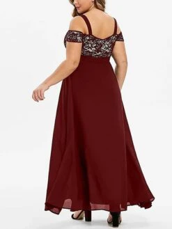 Women‘s Plus Size Curve Party Dress Homecoming Dress Formal Dress Solid Color Long Dress Maxi Dress Short Sleeve Lace Strap Modern Party Black Wine Summer Spring L XL XXL 3XL 4XL -HAYz Clothing Shop jpotda1673244326172