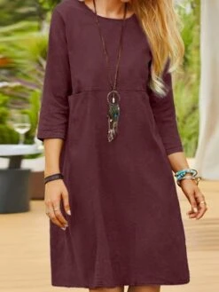 Women's Casual Dress Cotton Linen Dress Shift Dress Midi Dress Linen / Cotton Blend Fashion Traditional / Vintage Outdoor Daily Vacation U Neck Patchwork 3/4 Length Sleeve Fall Winter Autumn 2023 -HAYz Clothing Shop jpouxg1693366169655