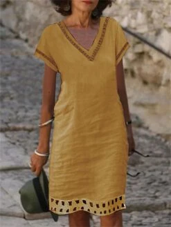 Women's Casual Dress Cotton Linen Dress Shift Dress Midi Dress Cotton Blend Fashion Basic Outdoor Daily Vacation V Neck Lace Up Hollow Out Short Sleeve Summer Spring 2023 Loose Fit Light Blue White 12 Women's Casual Dress Cotton Linen Dress Shift Dress Midi Dress Cotton Blend Fashion Basic Outdoor Daily Vacation V Neck Lace Up Hollow Out Short Sleeve Summer Spring 2023 Loose Fit Light Blue White -HAYz Clothing Shop jprsrz1686212840544