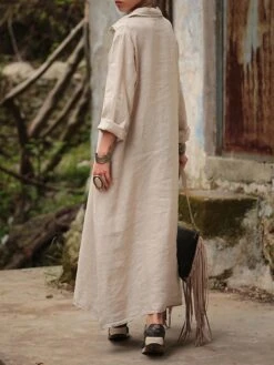 Women's Shirt Dress Casual Dress Cotton Linen Dress Maxi Long Dress Linen / Cotton Blend Basic Classic Outdoor Daily Vacation Shirt Collar Button Split Long Sleeve Summer Spring Fall 2023 Loose Fit -HAYz Clothing Shop jqcwnd1692084507391
