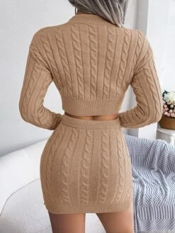 Women's Two Piece Dress Set Casual Dress Sweater Dress Daily Holiday Fashion Streetwear Ribbed Mini Dress Crew Neck Long Sleeve Plain Slim White Pink Khaki Fall Winter S M L -HAYz Clothing Shop jrbpbk1695030773747