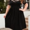 Women's Plus Size Curve Party Dress Lace Dress Semi Formal Dress Solid Color Midi Dress Short Sleeve Lace Crew Neck Fashion Party ArmyGreen Black Fall Winter XL XXL 3XL 4XL