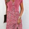 Women's Two Piece Dress Set Casual Dress Tank Dress Outdoor Daily Fashion Modern Print Mini Dress V Neck Short Sleeve Floral Regular Fit Pink Summer Spring S M L XL XXL
