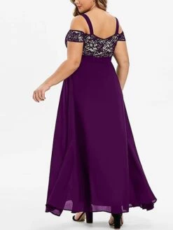 Women‘s Plus Size Curve Party Dress Homecoming Dress Formal Dress Solid Color Long Dress Maxi Dress Short Sleeve Lace Strap Modern Party Black Wine Summer Spring L XL XXL 3XL 4XL -HAYz Clothing Shop jrqnyt1673244329924