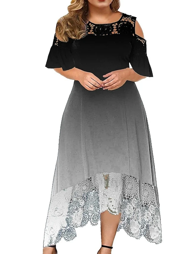 Women‘s Plus Size Curve Casual Dress A Line Dress Gradient Long Dress Maxi Dress Short Sleeve Patchwork Hollow Out Crew Neck Fashion Outdoor Black Light Green Summer Spring XL XXL 3XL 4XL 5XL 4 Women‘s Plus Size Curve Casual Dress A Line Dress Gradient Long Dress Maxi Dress Short Sleeve Patchwork Hollow Out Crew Neck Fashion Outdoor Black Light Green Summer Spring XL XXL 3XL 4XL 5XL - Image 4