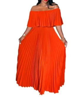 Women‘s Plus Size Curve Party Dress Pure Color Off Shoulder Half Sleeve Spring Fall Elegant Prom Dress Maxi Long Dress Party Dress -HAYz Clothing Shop jrzrid1663320362285