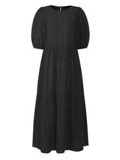 Women's Casual Dress Cotton Linen Dress Swing Dress Maxi Long Dress Cotton Blend Basic Casual Outdoor Daily Holiday Crew Neck Ruched Pocket Half Sleeve Summer Spring 2023 Loose Fit Black White Red -HAYz Clothing Shop jspbli1657768777765