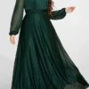 Women's Plus Size Curve Party Dress Swing Dress Formal Dress Solid Color Long Dress Maxi Dress Long Sleeve V Neck Fashion Party Green Fall Winter L XL XXL 3XL 4XL