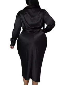 Women‘s Plus Size Curve Flattering Dresses Elegant Apple Shaped Dress Wedding Guest Work Dress Pure Color Shirt Collar Long Sleeve Fall Winter Work Midi Dress Going Out Work Dress Shirt Dress -HAYz Clothing Shop jsvjkg1663665120536