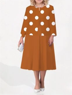 Women's Plus Size Curve Two Piece Dress Set Casual Dress Print Dress Outdoor Office Fashion Streetwear Print Midi Dress Crew Neck Long Sleeve Polka Dot White Yellow Fuchsia Fall Winter L XL XXL -HAYz Clothing Shop jtbdcf1692945883125